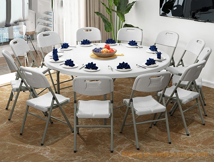 Simple Round White Folding Wedding Furniture Hotel Banquet Indoor Outdoor Metal Frame Dining Table