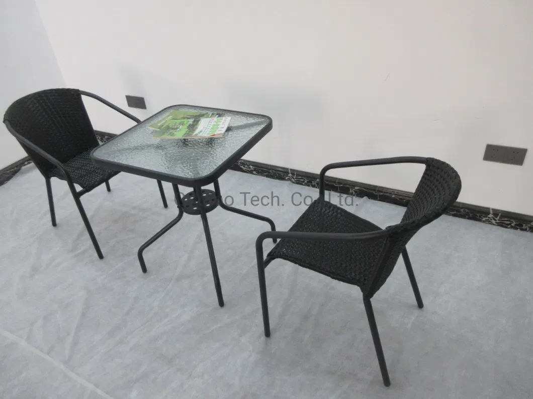 Small Foldable Square Tempered Glass Top Rattan Wicker Coffee Table