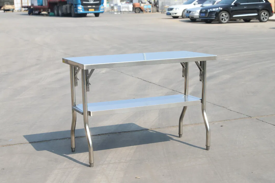 Double Layers Stainless Steel Folding Work Table with Under Shelf for Kitchen