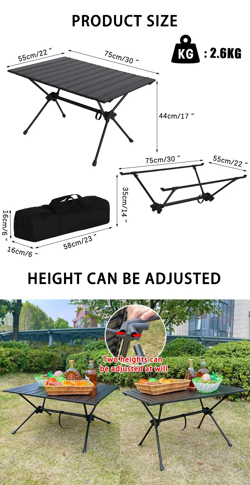 Height Adjustable New Aluminum Folding Beach Table Camping Table