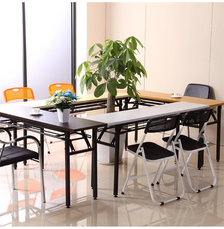 Splicing Foldable Lightweight Office Furniture Metal Wood MFC Folding Table with Bookself