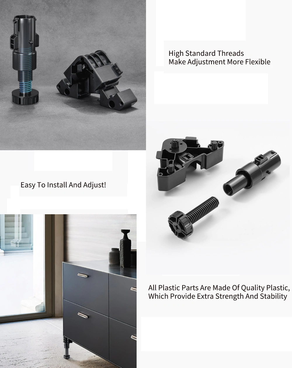 Adjustable Cabinet Feet in ABS with Foldable Design for Kitchen Cabinets