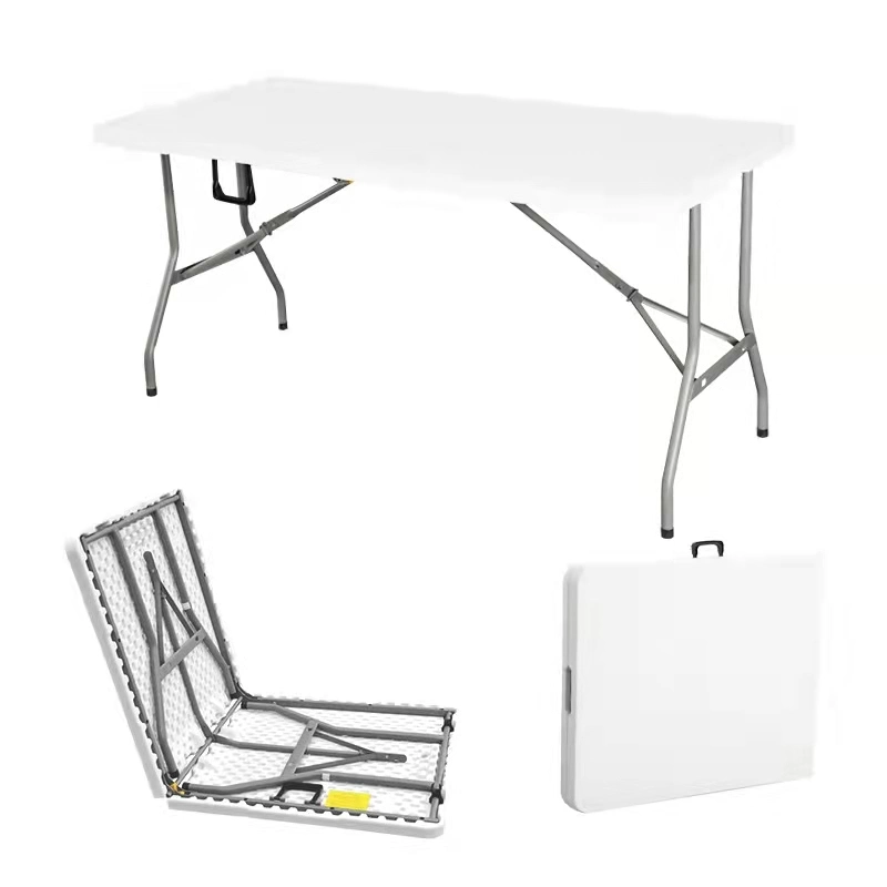 China Wholesale Outdoor/Restaurant/Home/Office Furniture 70 Inches White/Black PE Folding Table with Handle
