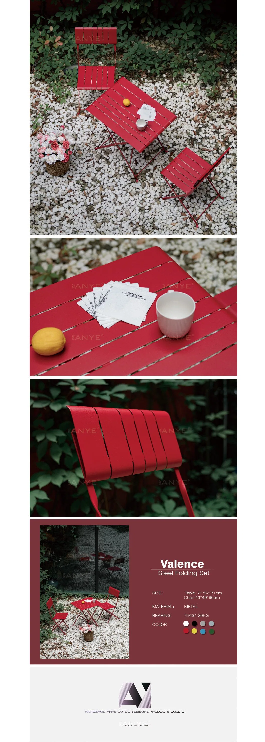 Outdoor Red Metal Furniture Portable Foldable Garden Dining Set Patio Folding Bistro Table