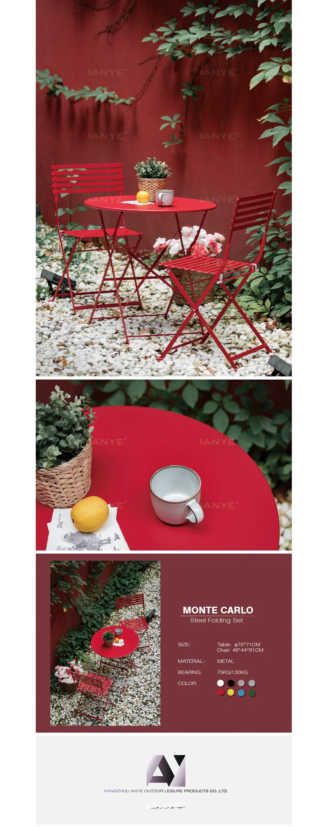 Leisure Outdoor Living Garden Dining Furniture Set Waterproof Metal Lightweight Folding Bistro Chairs and Coffee Tables