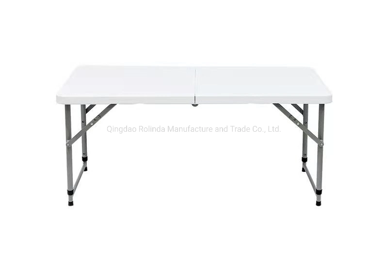 Commercial Height Adjustable Folding Utility Table, 4 Feet, White Granite