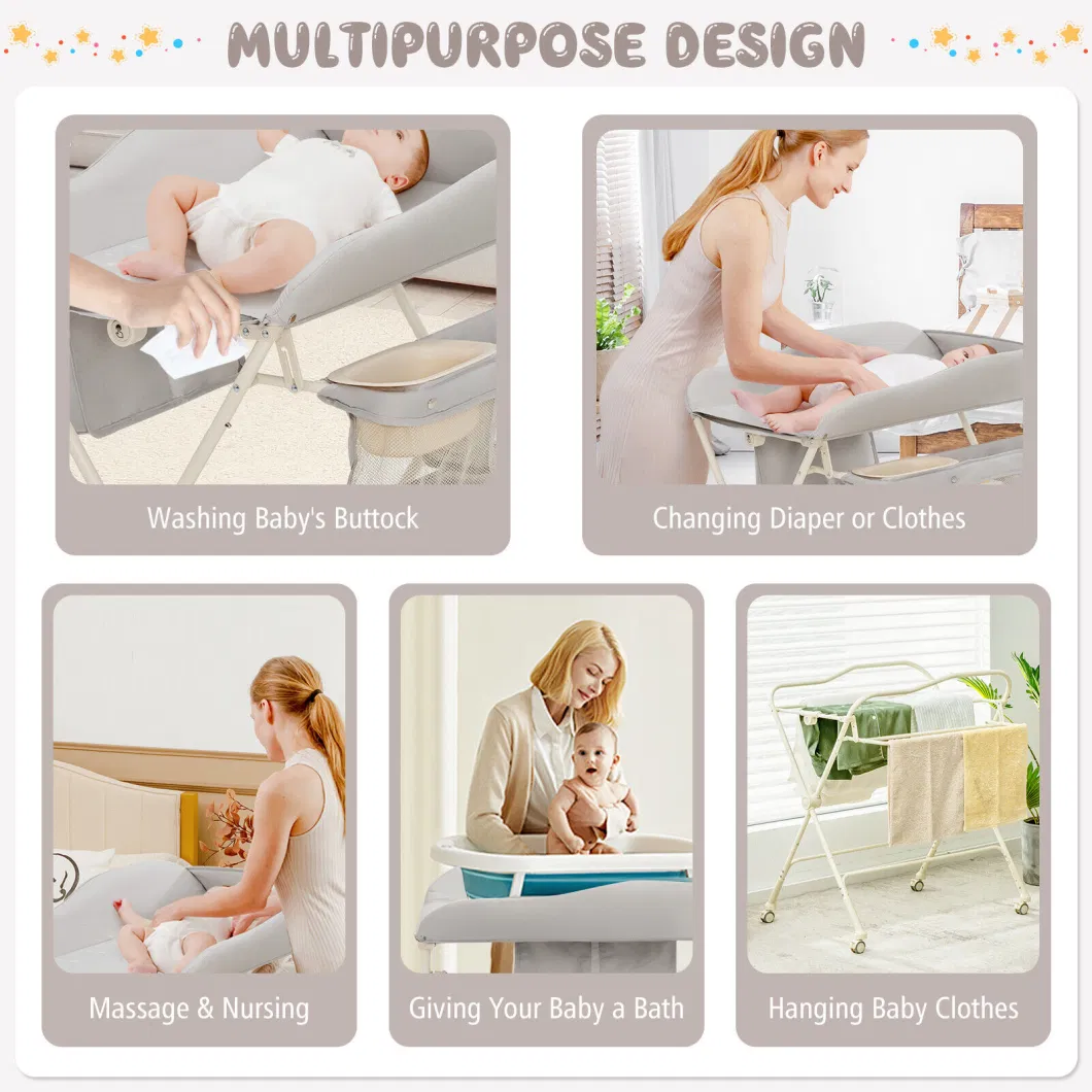 Innovation Folding Newborn Nursery Organizer Wheel Water Basin Baby Diaper Changing Table