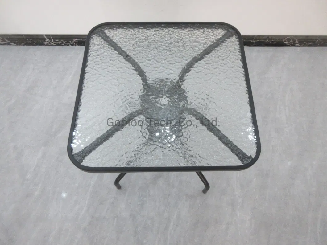 Small Foldable Square Tempered Glass Top Rattan Wicker Coffee Table