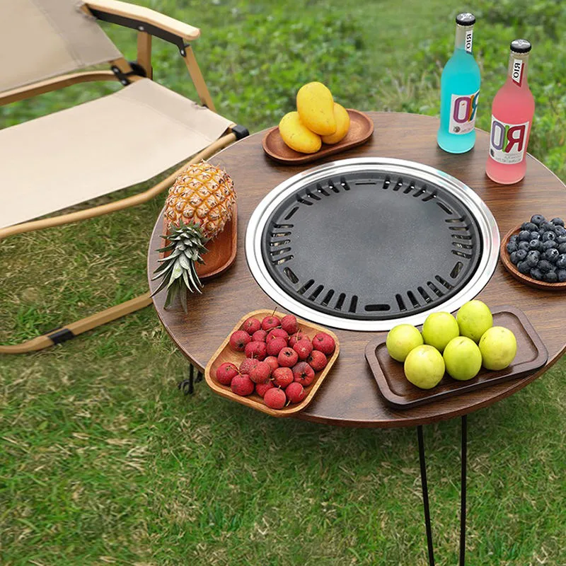 Cheap Customizable Folding Table Barbecue Party Outdoor Wooden Round Small Table