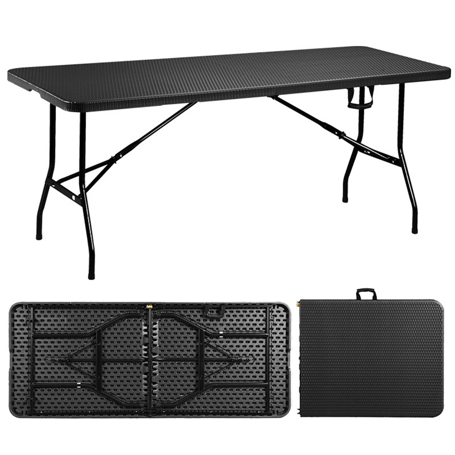 6 Foot Heavy Duty Rattan Outdoor HDPE Plastic Folding Picnic Table with Bench