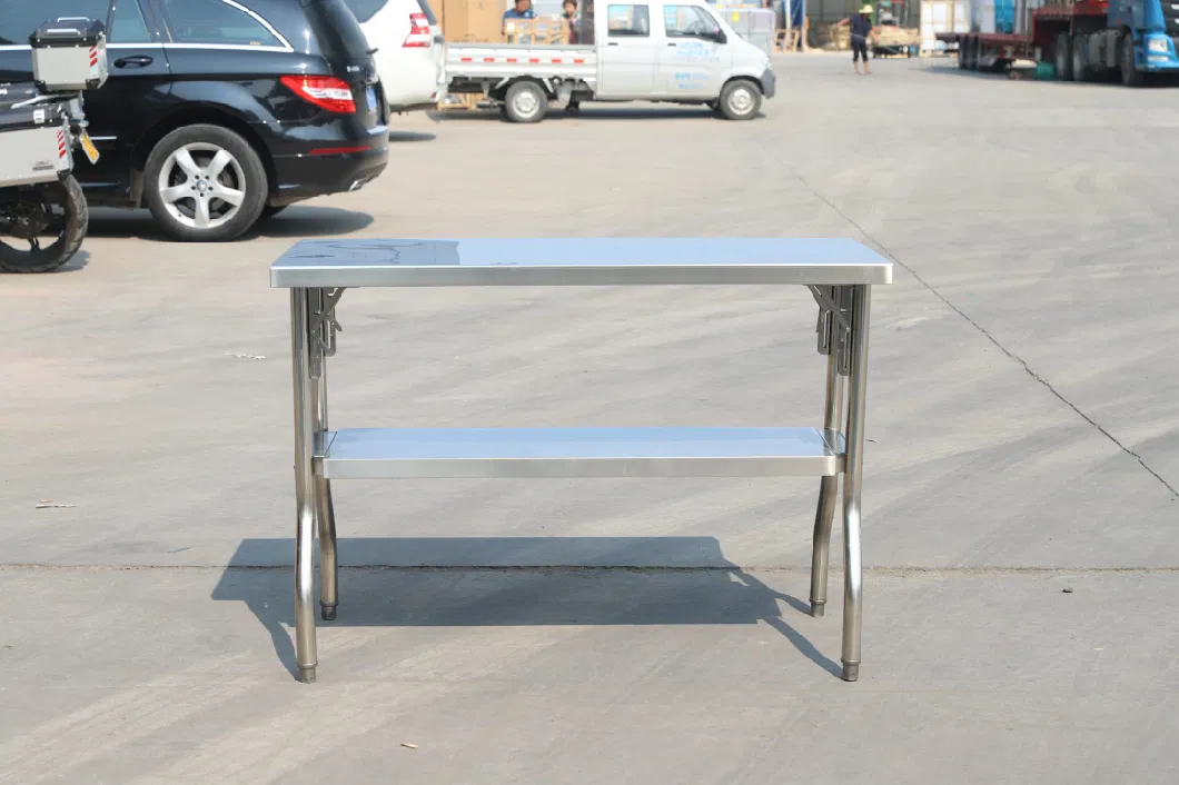 Double Layers Stainless Steel Folding Work Table with Under Shelf for Kitchen