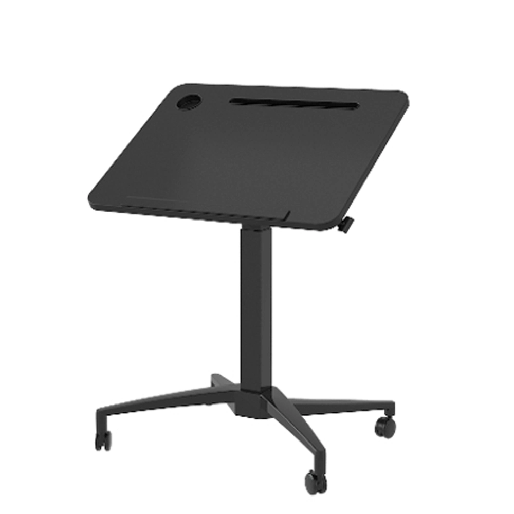 Office Home Furniture Ergonomic One Leg Mobile Pneumatic Adjustable Standing Computer Desk Hydraulic 360 Adjustable Portable Folding Laptop Table with Wheels