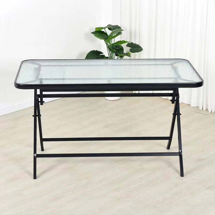 Patio Steel Rectangular Outdoor Dining Table Glass Top Outdoor Folding Table