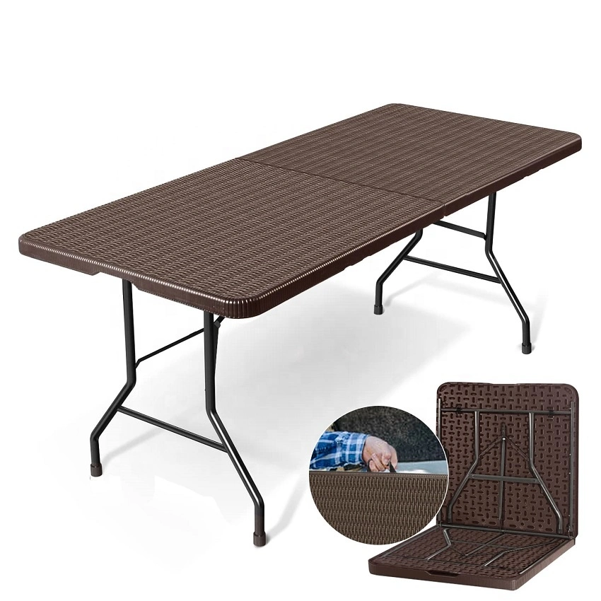 6 FT Banquet Lawn Camping Events Brown Plastic Rattan Folding Table