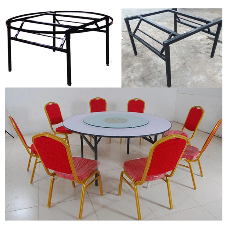 Customized Available Metal Iron Frame Wood Folding Table for Dining