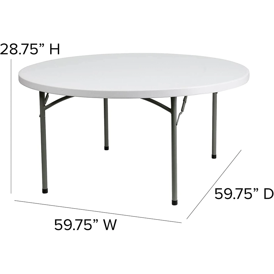 Wedding Banquet One Piece Top 60 Inch White Plastic Round Folding Tables for Events Party