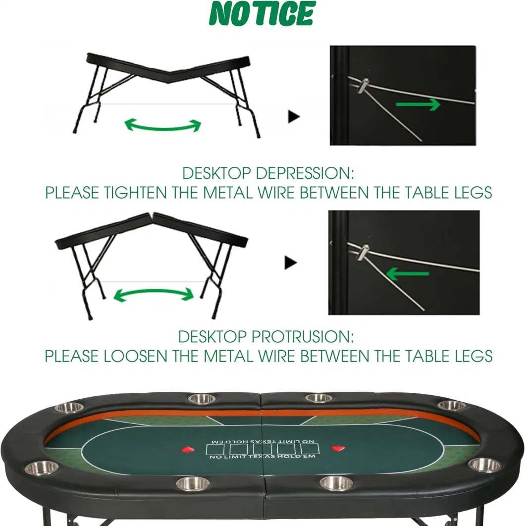 Folding Texas Hold &prime;em Poker Table with Leather Cushioned Rail 10 Player Gambling Tables