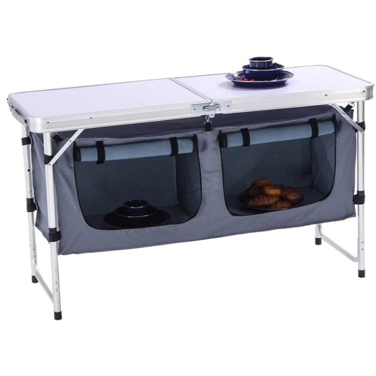 Outdoor Folding Table Aluminum Lightweight Height Adjustable with Storage Organizer for BBQ Party Camping