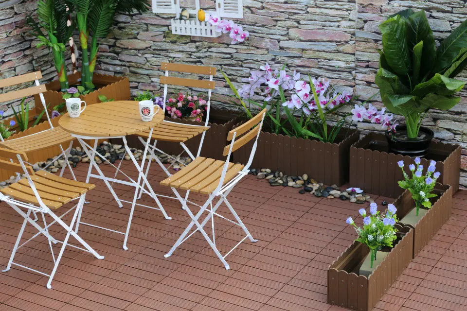 Outdoor Aluminum Chair Plastic Table and Chair Set for Restaurant Plastic Wooden Fold Three-Piece Set