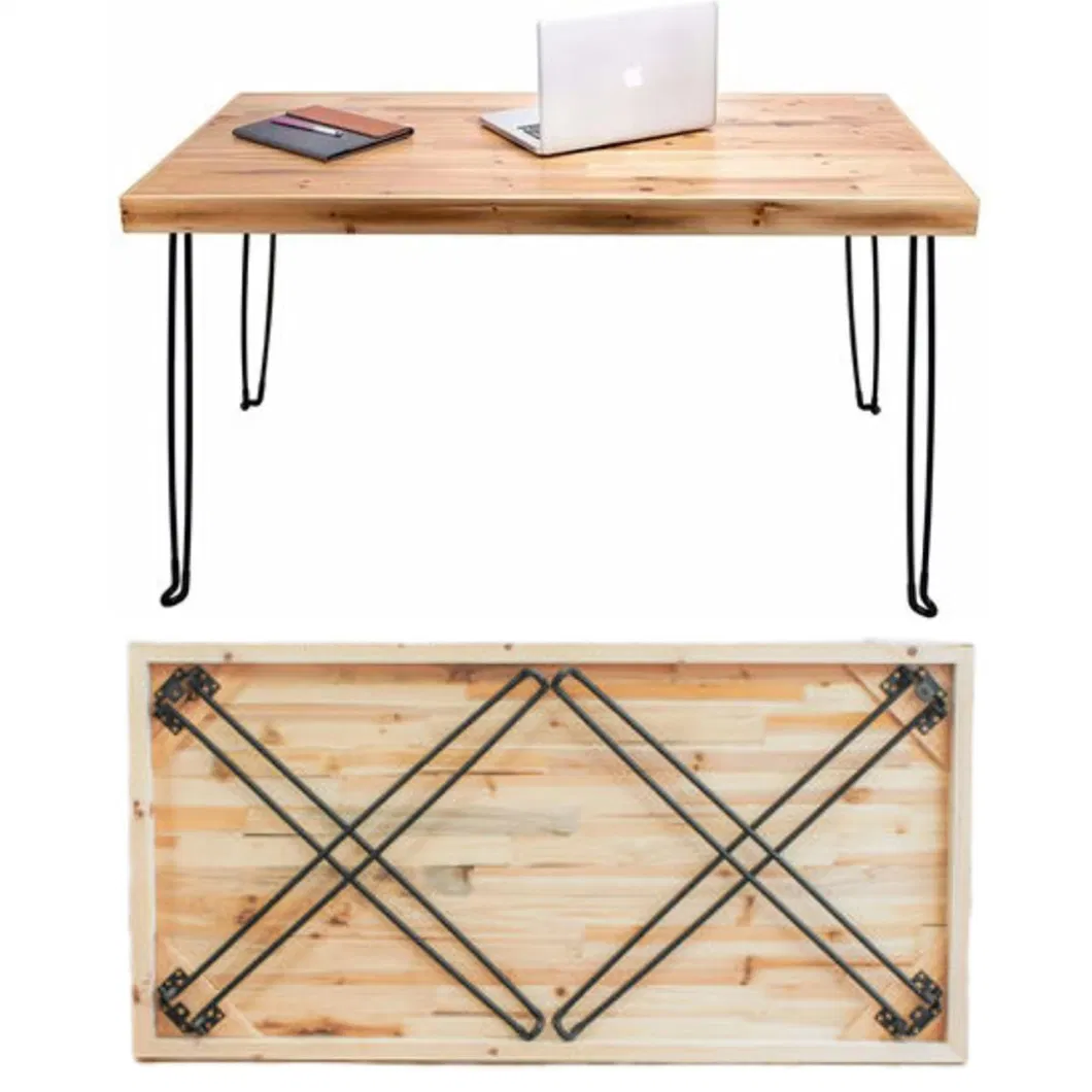 Factory Wholesale Office Furniture Lightweight Portable Folding Office Desk Wooden Table with Metal Legs