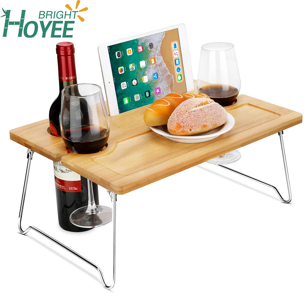 Picnic Wine Table Portable and Foldable Picnic Wine and Snack Table Bamboo Wine Holder Table Cheese Tray Outdoor Beach Park Indoor