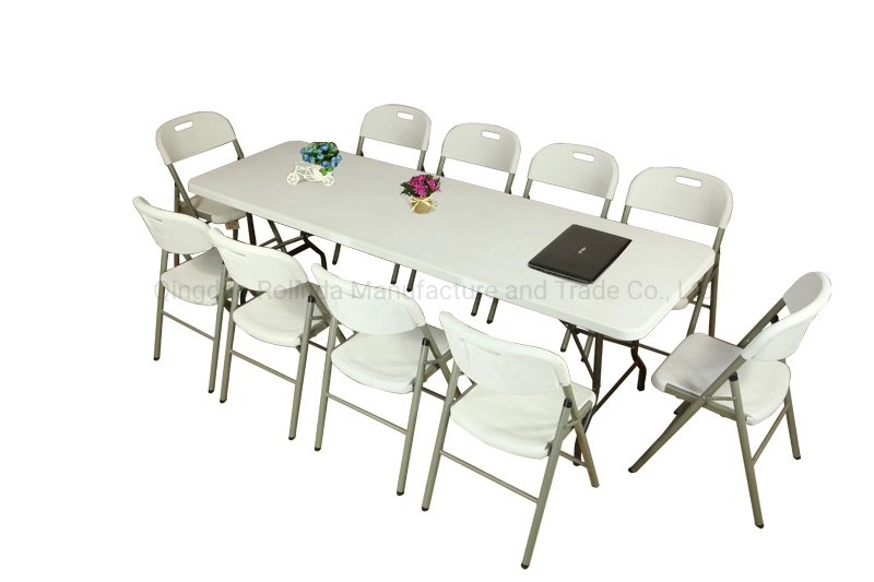 Plastic Folding Table Round Used for Banquet Outdoor Wedding Folding Tables 6 FT Table Chairs