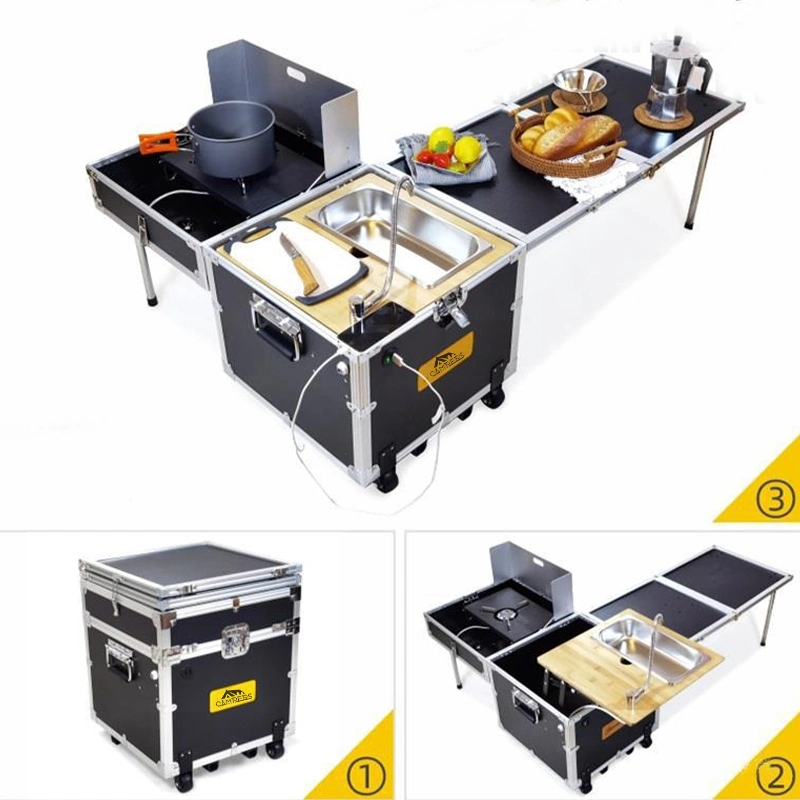 Multifunction Portable Folding Outdoor Camping Table Stove Mobile Kitchen Storage Box Table