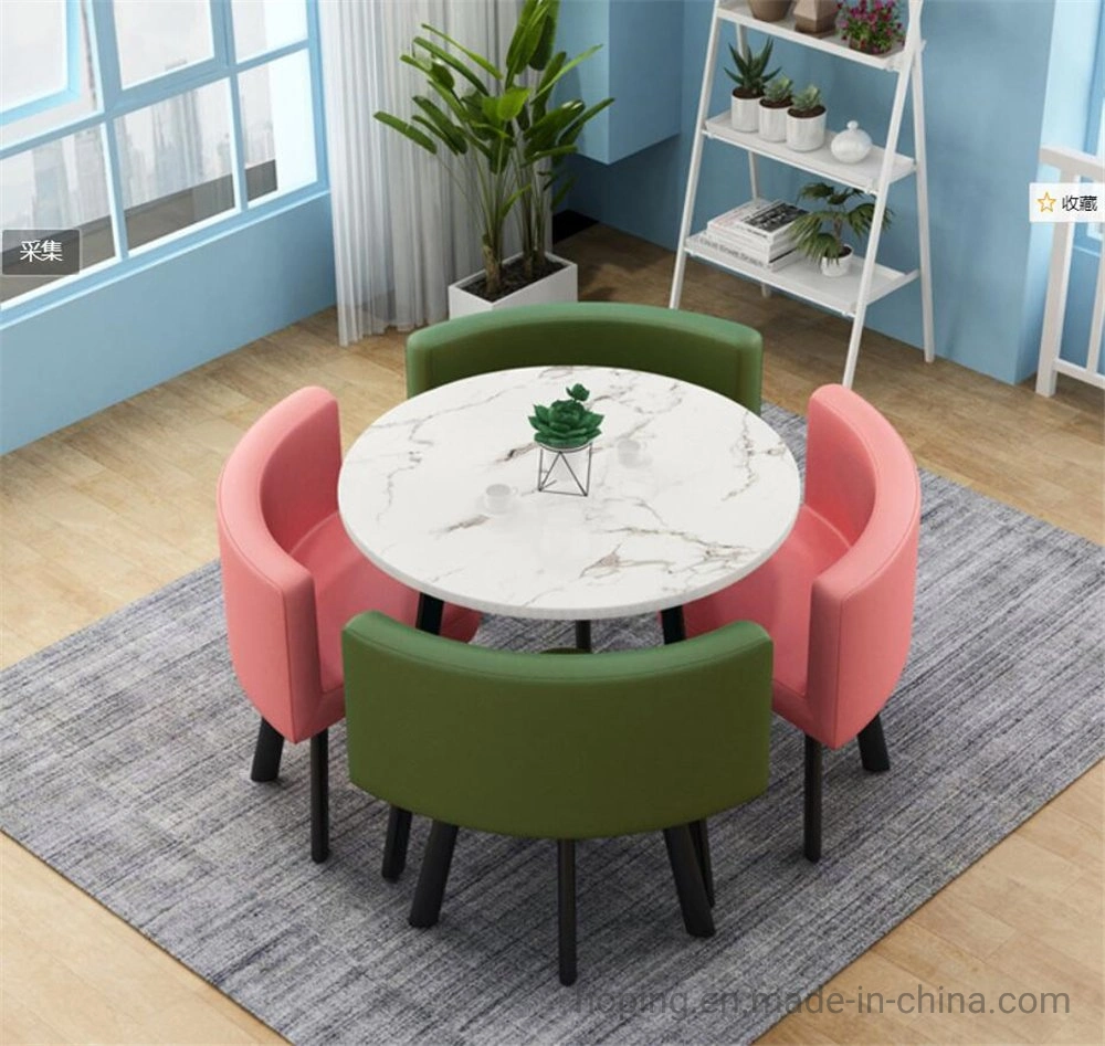 China Factory Indoor Conservatories Space Saving Metal Pedestal Home Small Apartment Light Simple Folding Reception Round Dining Chair Table Combination