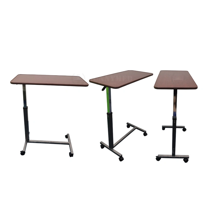 Sy-R083 Adjustable Hospital Dinner Table Medical Gas-Spring Folding Overbed Table with Wheels