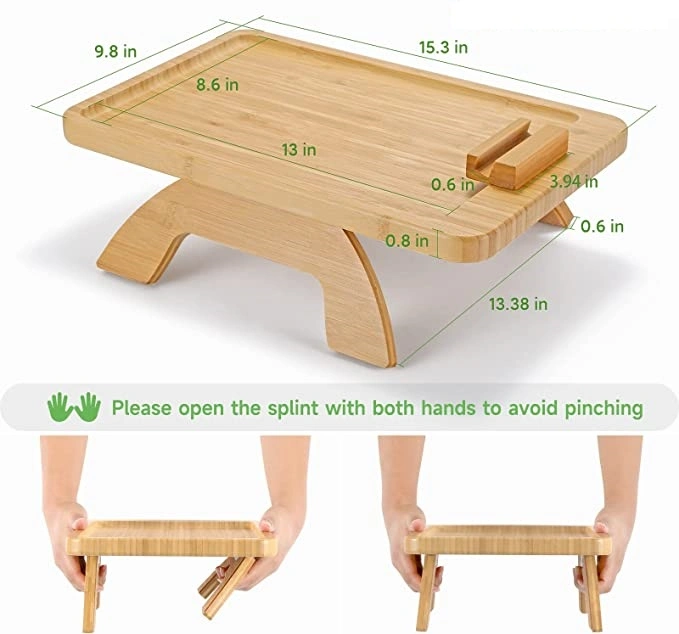 Bamboo Wooden Couch Armrest Sofa Tray Couch Cup Storage Holder Foldable Bamboo Sofa Arm Tray Table