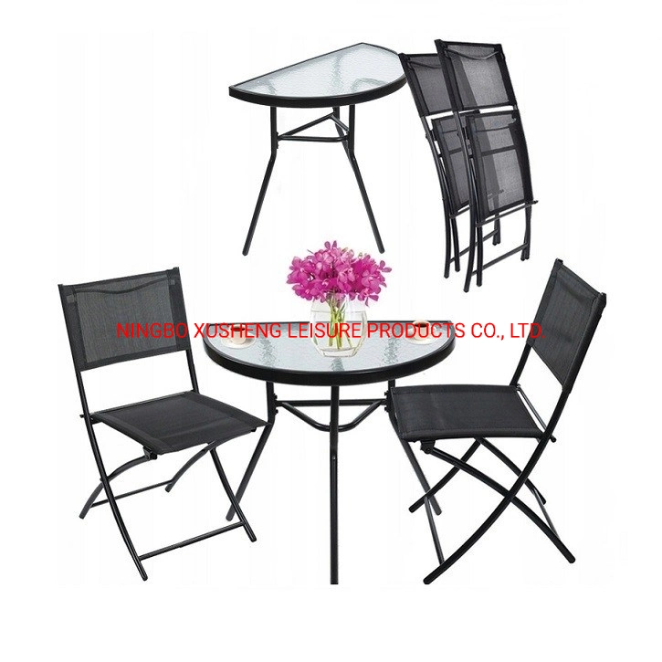 Black Outdoor Foldable Chair with Steel Semi-Circle Table