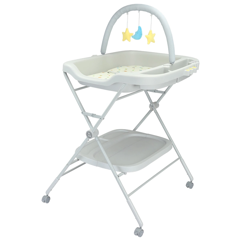 Foldable Baby Diaper Table Folding Portable Changing Table with Wheels