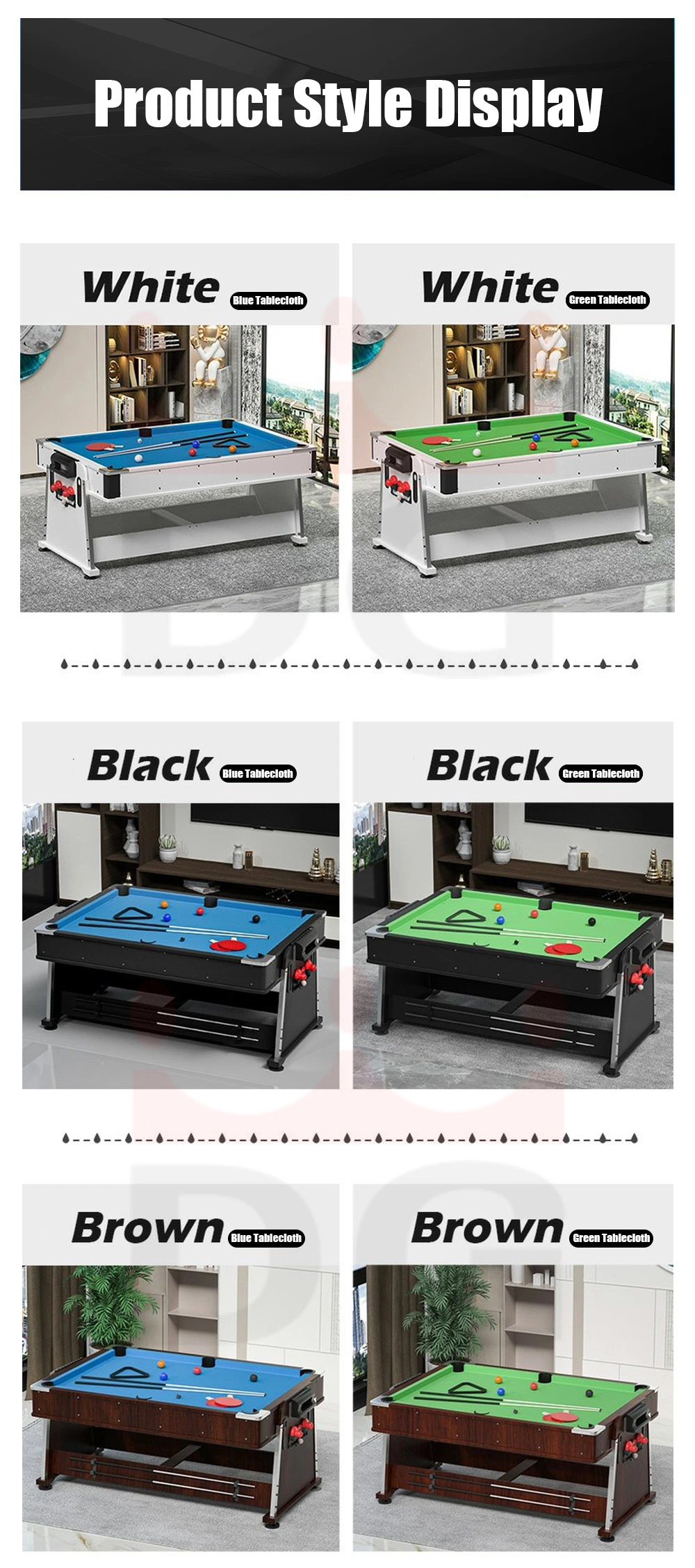 Modern Folding Pool Table 7FT 8FT 9FT 4 in 1 Billiard Table