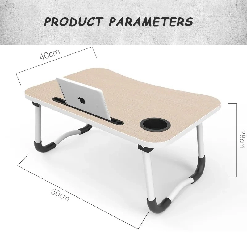 Wholesale Price Simple Style Adjustable Folding Computer Desks Portable Wooden Laptop Table with Card Slot Cup Holder