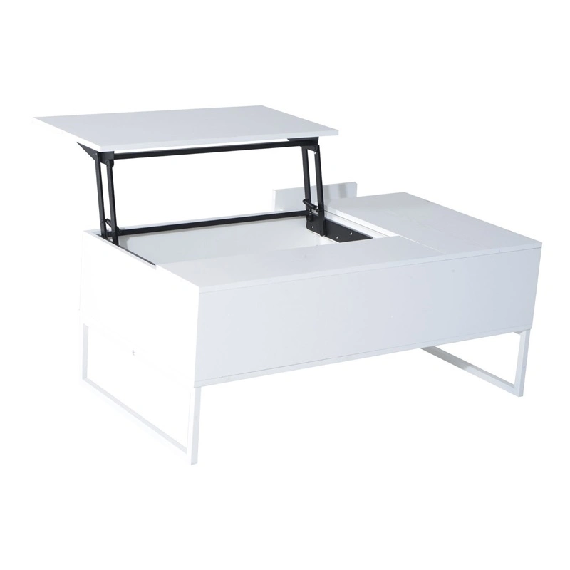 White Color Fold-Able Wooden Coffee Table with One-Drawer