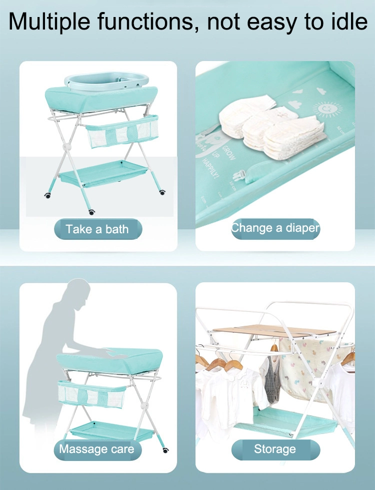 Multipurpose Baby Bathing Table with Storage Basket Kids Foldable Diaper Organizer Portable Baby Bath Nursing Changing Station