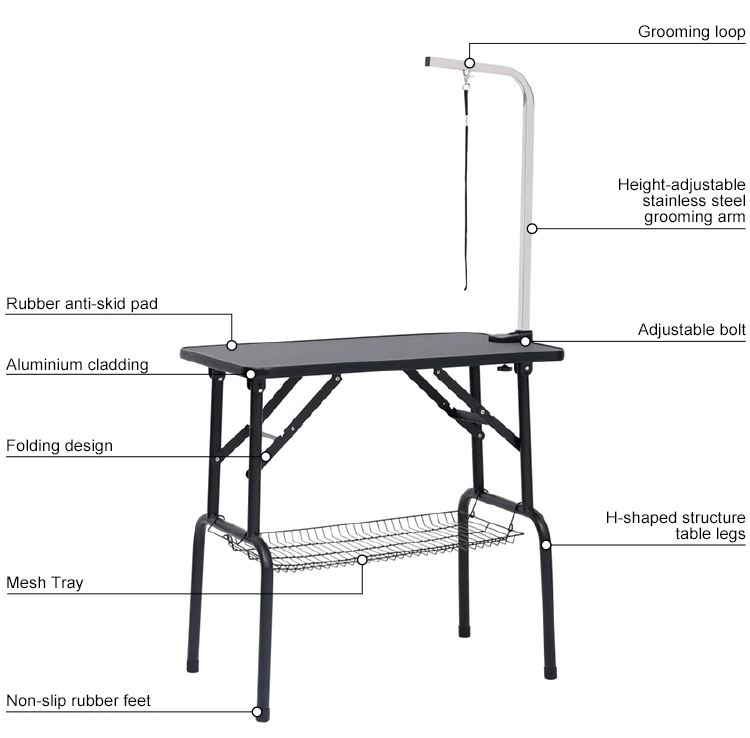 Manufacture Professional Factory High Quality Black Foldable Grooming Table with Basket