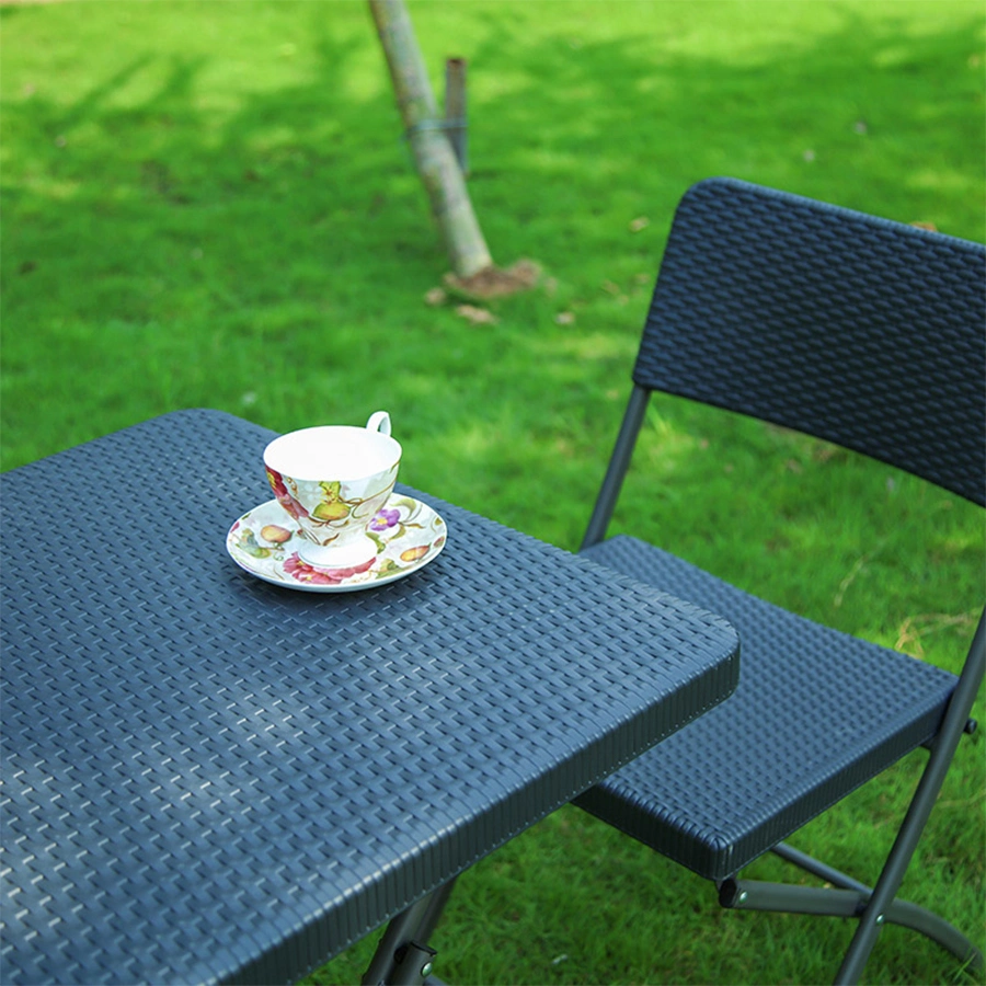 6 FT Black HDPE Rattan Long Plastic Folding Table Rectangle Banquet