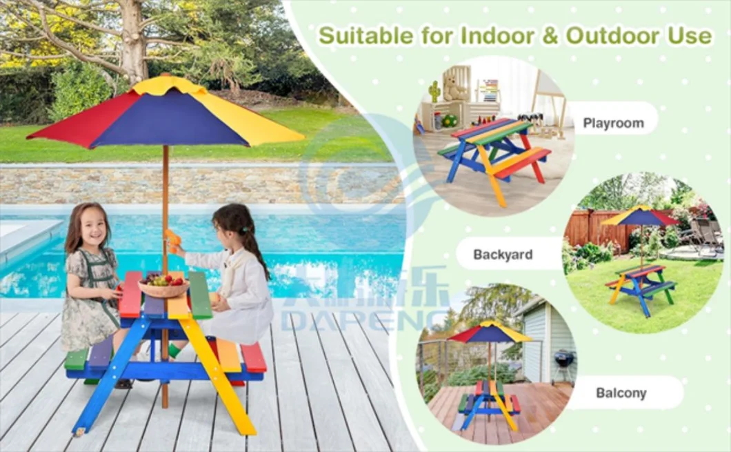 Beach Accessories 4 Seats Wooden Folding Kids Picnic Table and Chair Set