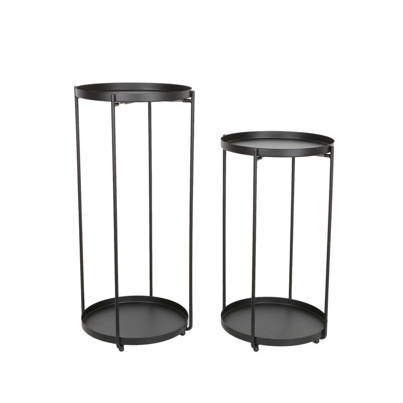 Metal Table with 2 Layer Round Trays and Cross Metal Stand Folded