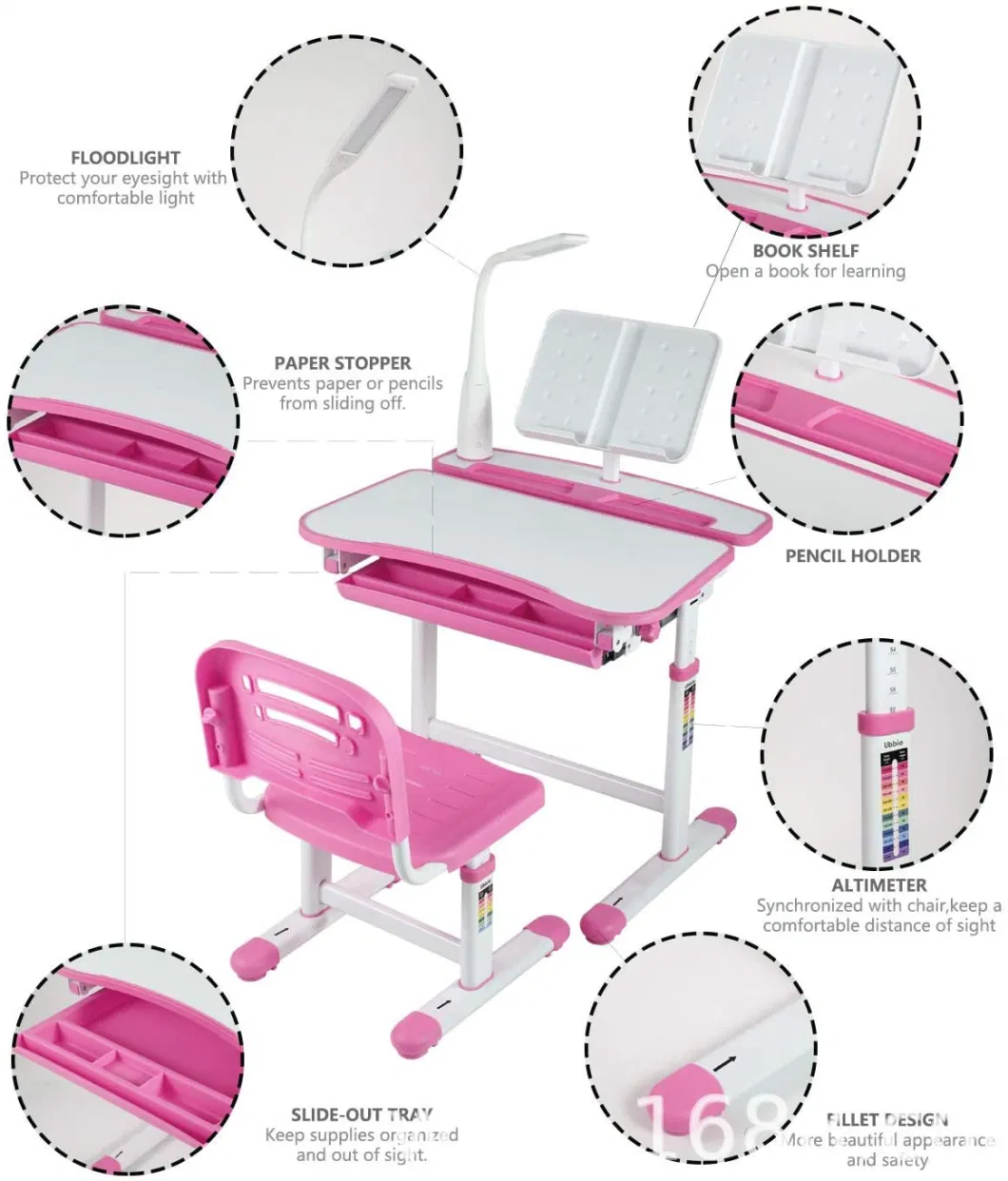 Modern Kids Desk and Chair Set Height Adjustable Childs School Study Writing Tables