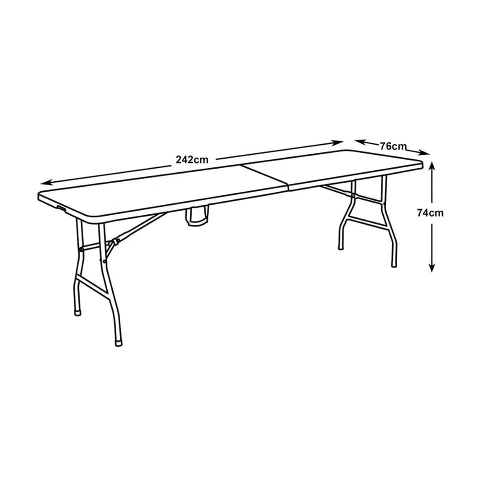 Easy Carrying 8FT Plastic Portable Folding Table for Outdoor BBQ White Fold-in-Half Table