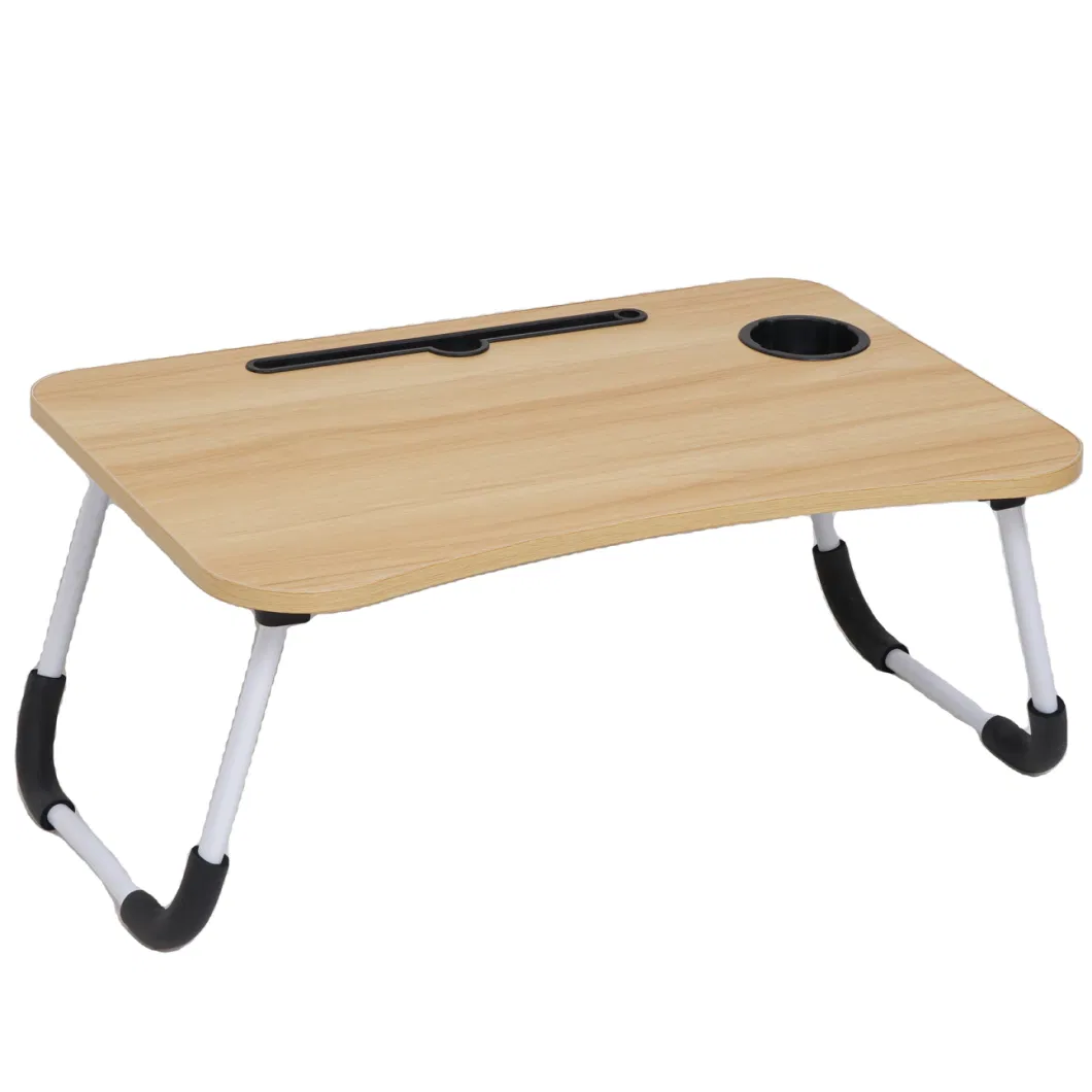 Wholesale Price Simple Style Adjustable Folding Computer Desks Portable Wooden Laptop Table with Card Slot Cup Holder