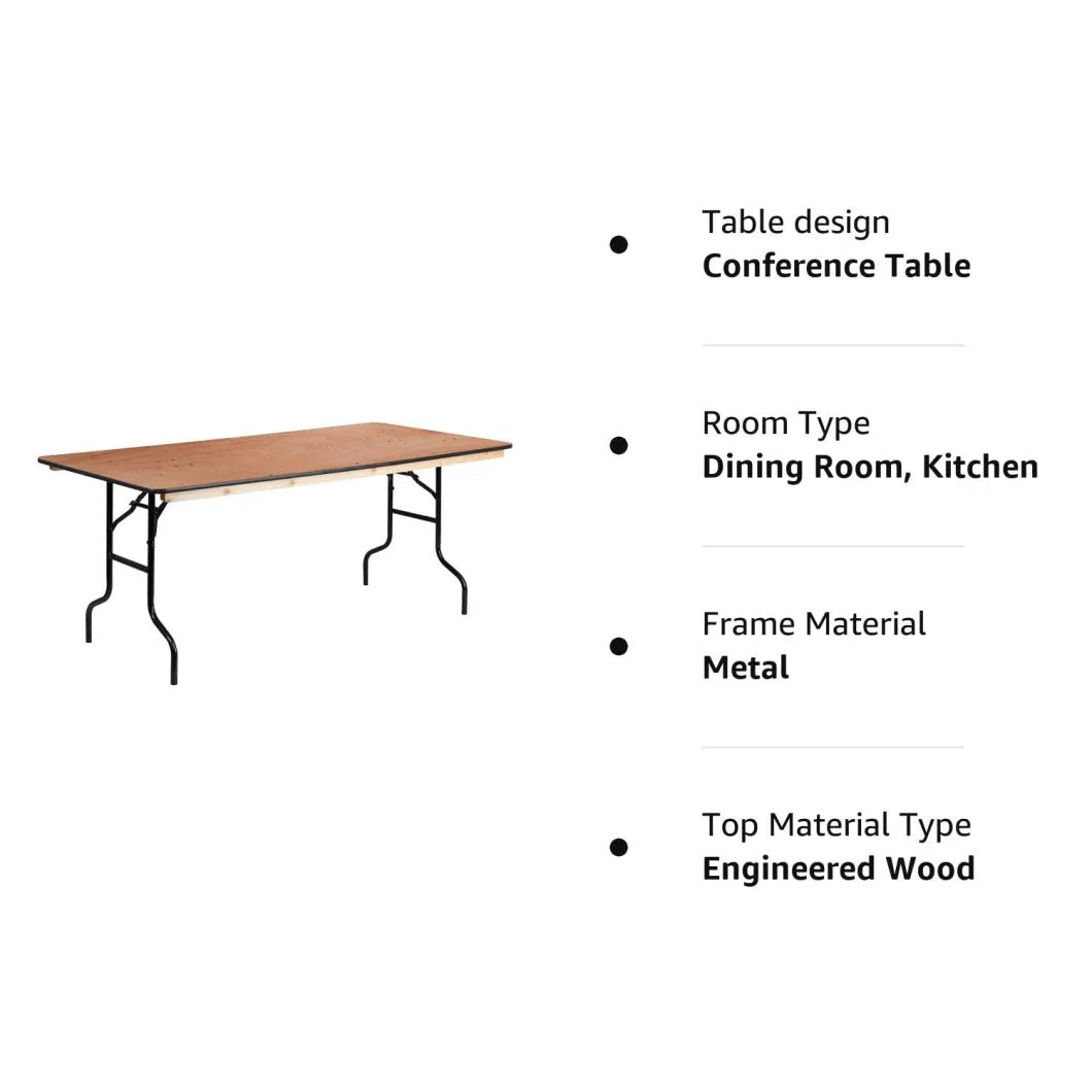 Manufacture Kitchen Dining Indoor Metal Legs Long Wooden Folding Table for Events