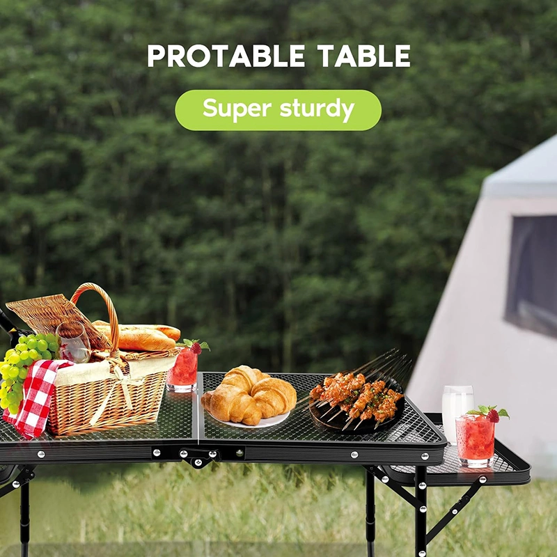 Extension Board Adjustable Height Folding Tables Mesh Top Portable Grill Table for Outdoor Indoor