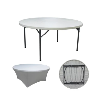 Barato Mayoristas 5ft Blanco 180 cm Eventos plástico 10 asientos Jardín 60 personas pulgada Mesa plegable redonda 6ft