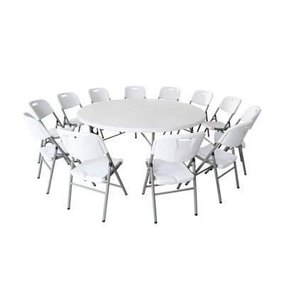 Barato Mayoristas 5ft Blanco 180 cm Eventos plástico 10 asientos Jardín 60 personas pulgada Mesa plegable redonda 6ft