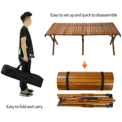  Mesa de madera portátil al aire libre plegable mesa de picnic Camping huevo de madera Mesa de rodillos