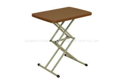 Comercio al por mayor de 4 niveles de altura ajustable portátil plegable plegable de plástico plegable portátil de la tabla de café, té de PVC exterior ajustable pequeña mesa plegable