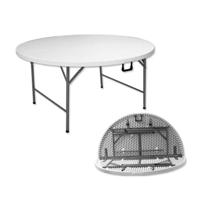 Barato Mayoristas 5ft Blanco 180 cm Eventos plástico 10 asientos Jardín 60 personas pulgada Mesa plegable redonda 6ft